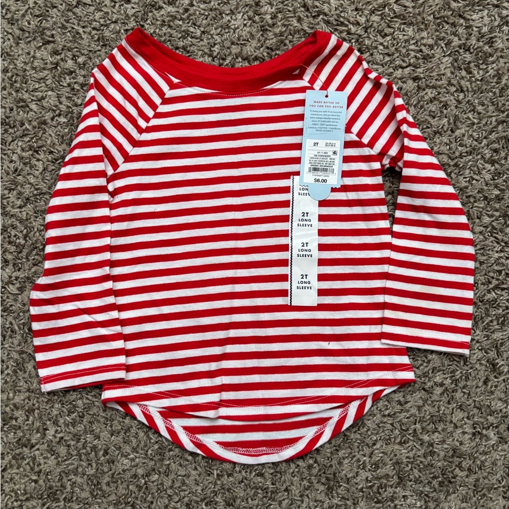 Cat & Jack Red and White Striped Long Sleeve Shirt